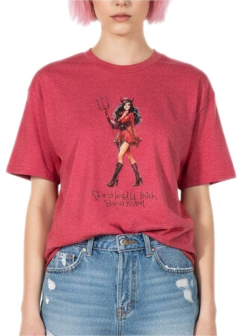 Heather Red Short Sleeve Graphic T Leah the Devil Shirt bad lil B, she a rebel